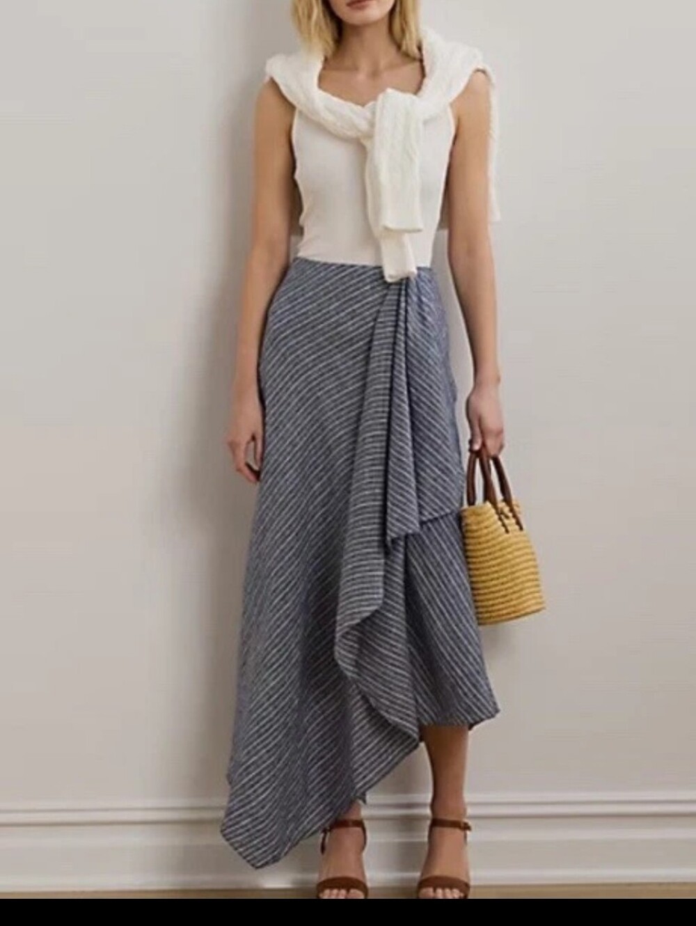 Lauren Ralph Lauren Blue And White Striped 100% Linen Skirt With Ruffle NWT 10 - Picture 12 of 16